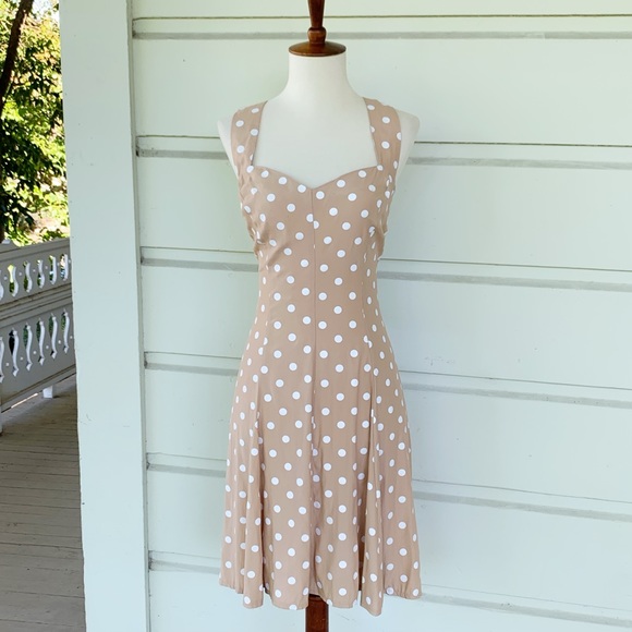 Vintage Dresses & Skirts - Vintage Star Cody Taupe & Cream Polka Dot Dress